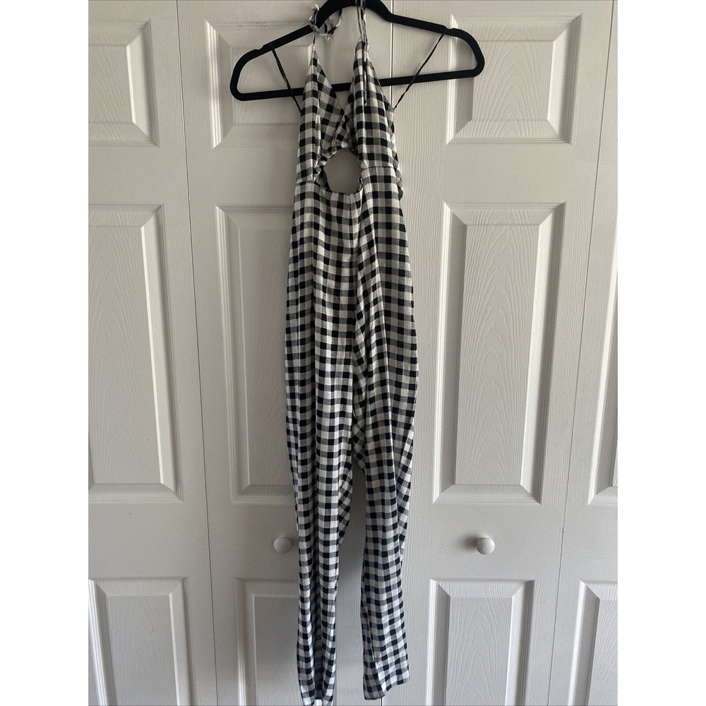 ZARA Women's XS VICI Gingham Halter Tie Open Back Jumpsuit Spring Brunch Coastal - Picture 2 of 8